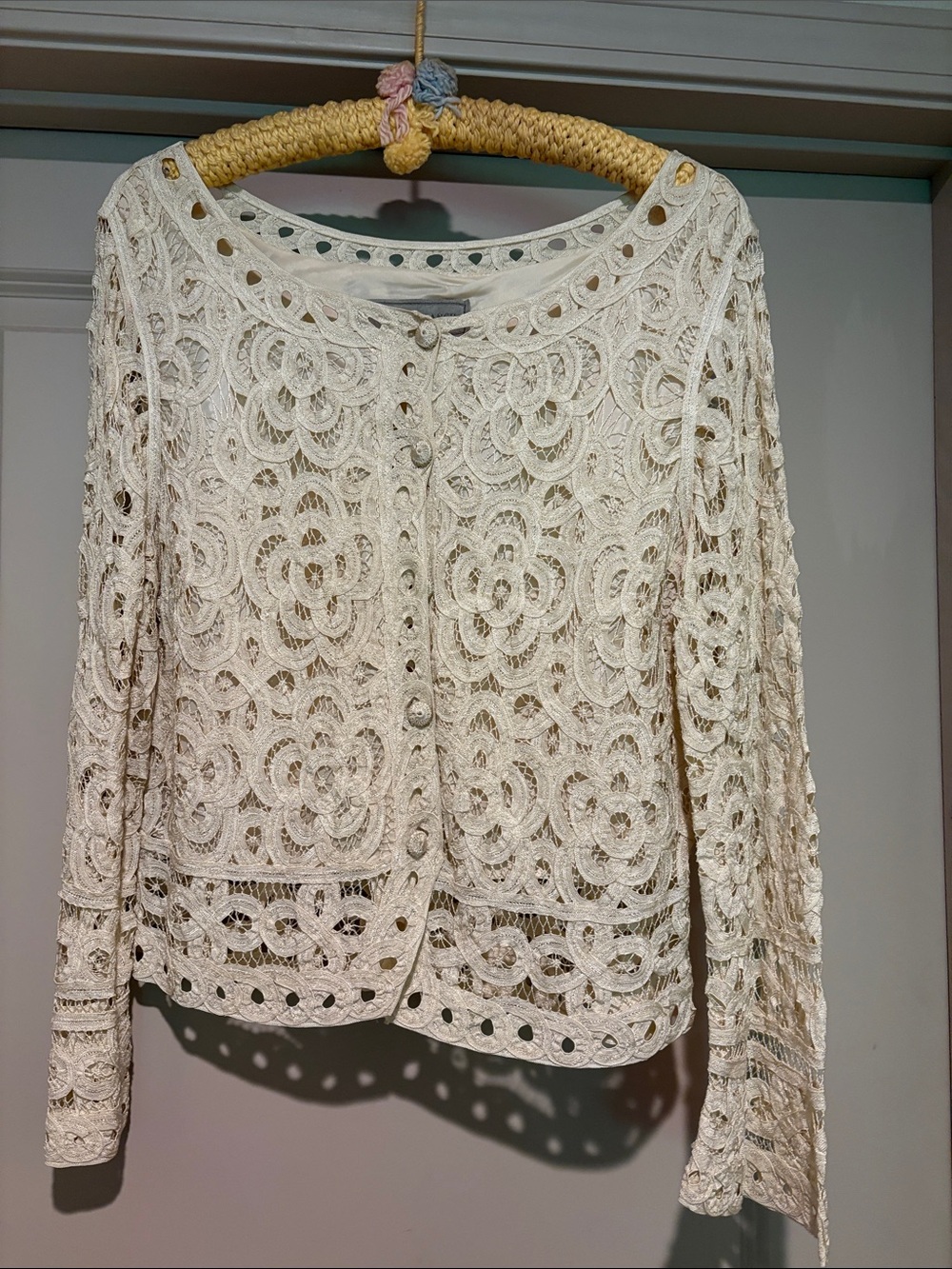 Double D Ranch pale yellowCrochet Lace Button-Front Jacket with skirt